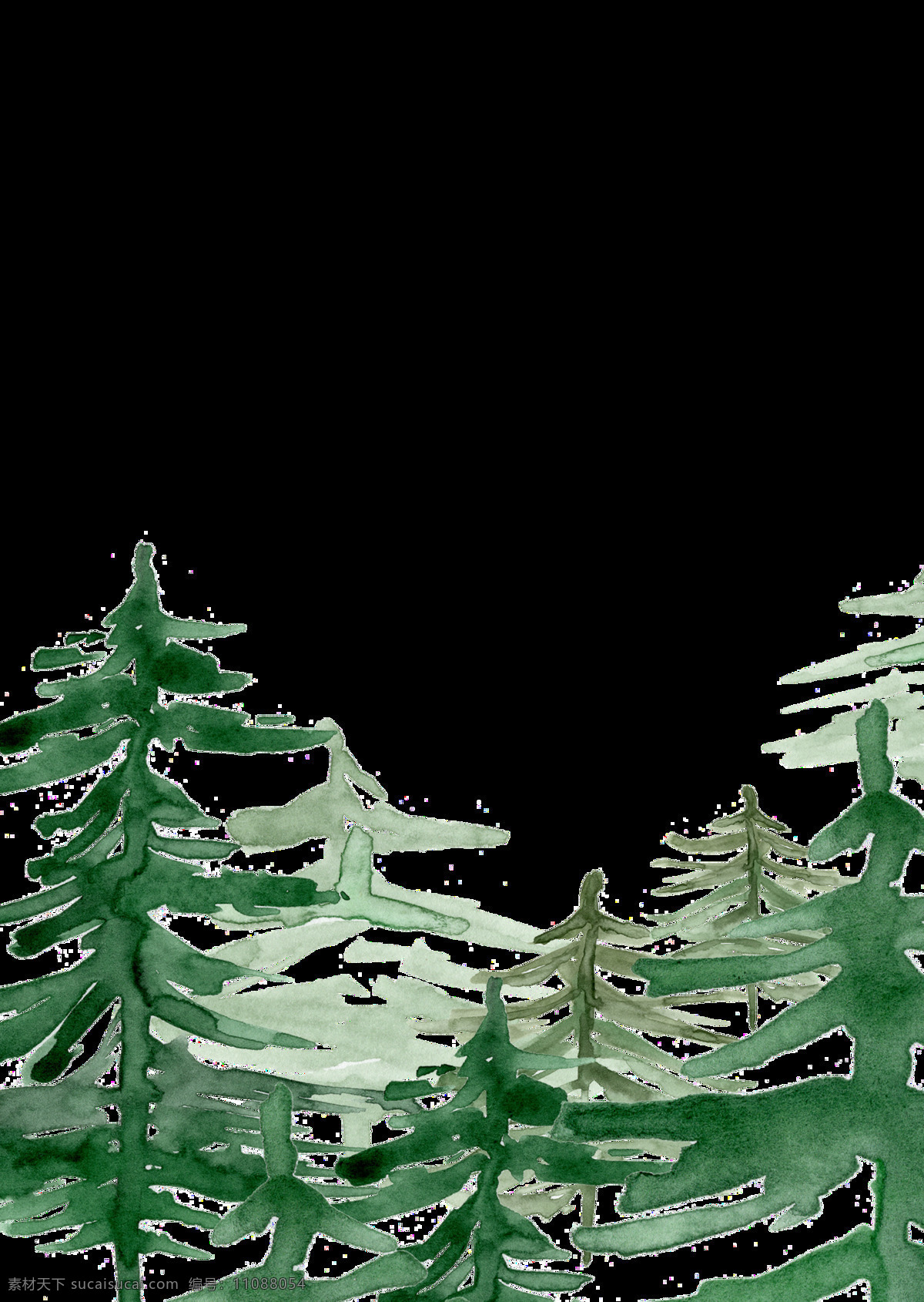 绿色 水彩 手绘 森林 透明 卡通 透明素材 免扣素材 装饰图案