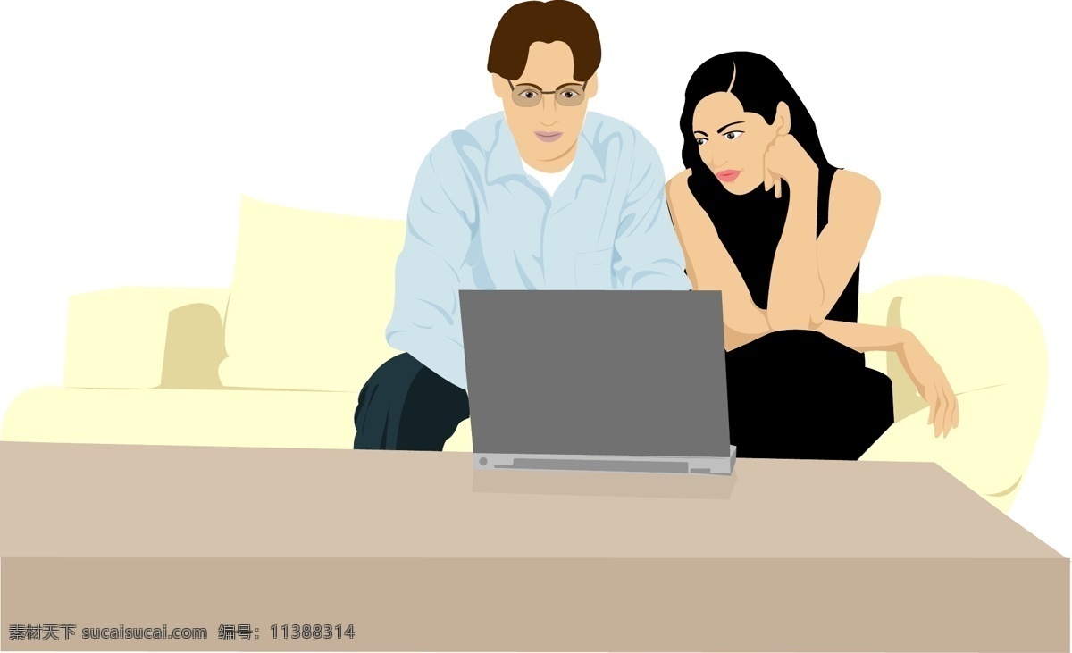 上网的情侣 情侣 玩电脑 上网 白色