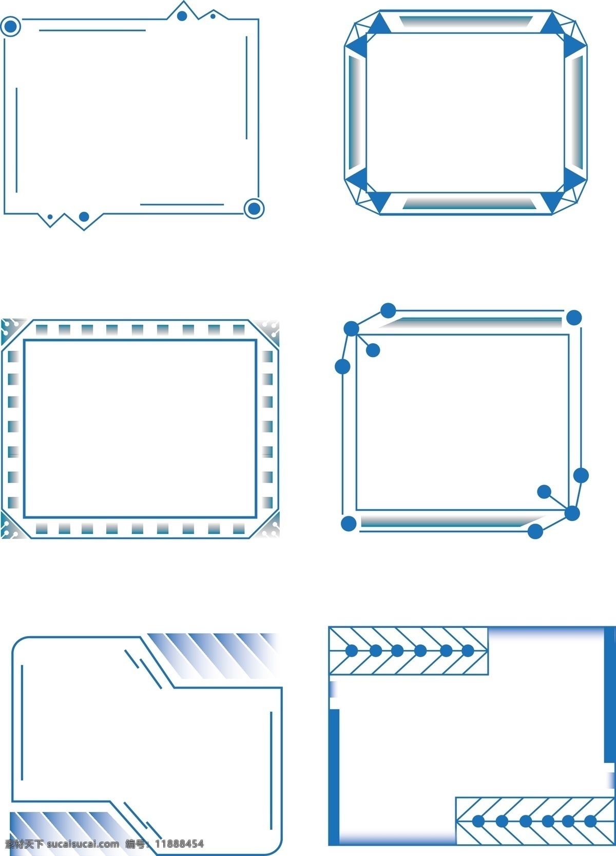 蓝色 渐变 边框 游戏 商务 科技 商用 矢量 组图 方形 组团