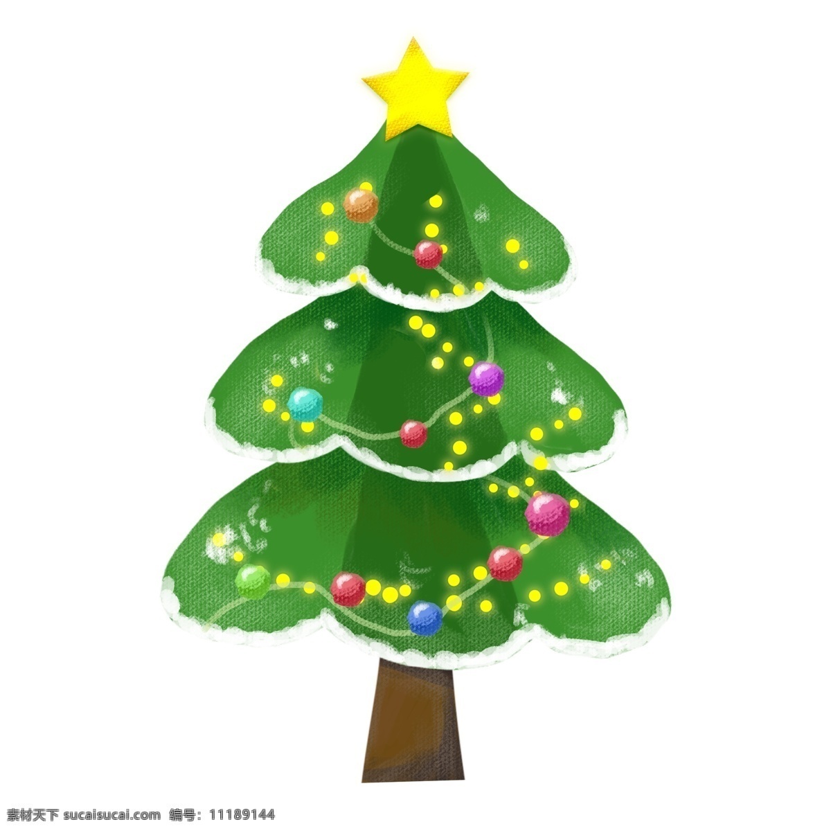 商用 手绘 圣诞节 圣诞树 冬雪 树 插画 元素 冬