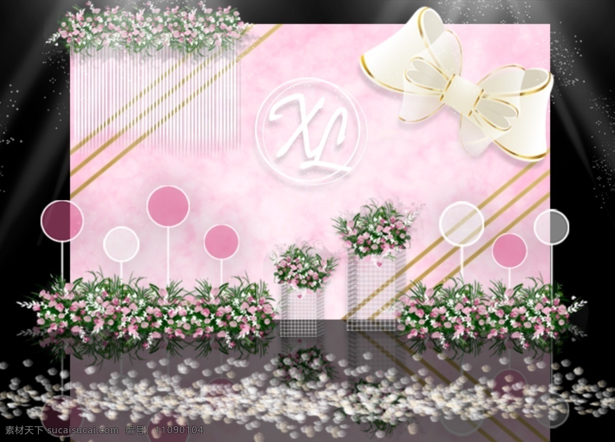 粉色 浪漫婚礼 留影 区 效果图 蝴蝶结 圆 花瓣 模板 粉色婚礼 网格 工装