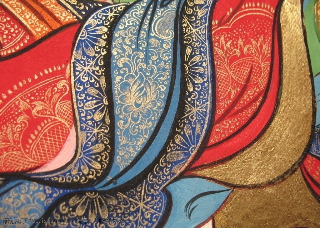 唐卡 绘画 细节 图 艺术 衣袖 美术绘画 文化艺术