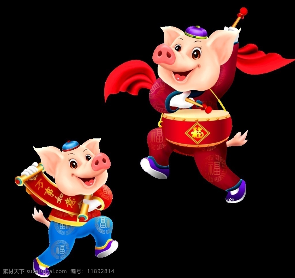 两只猪 群猪 许多猪 喜庆猪 动漫动画