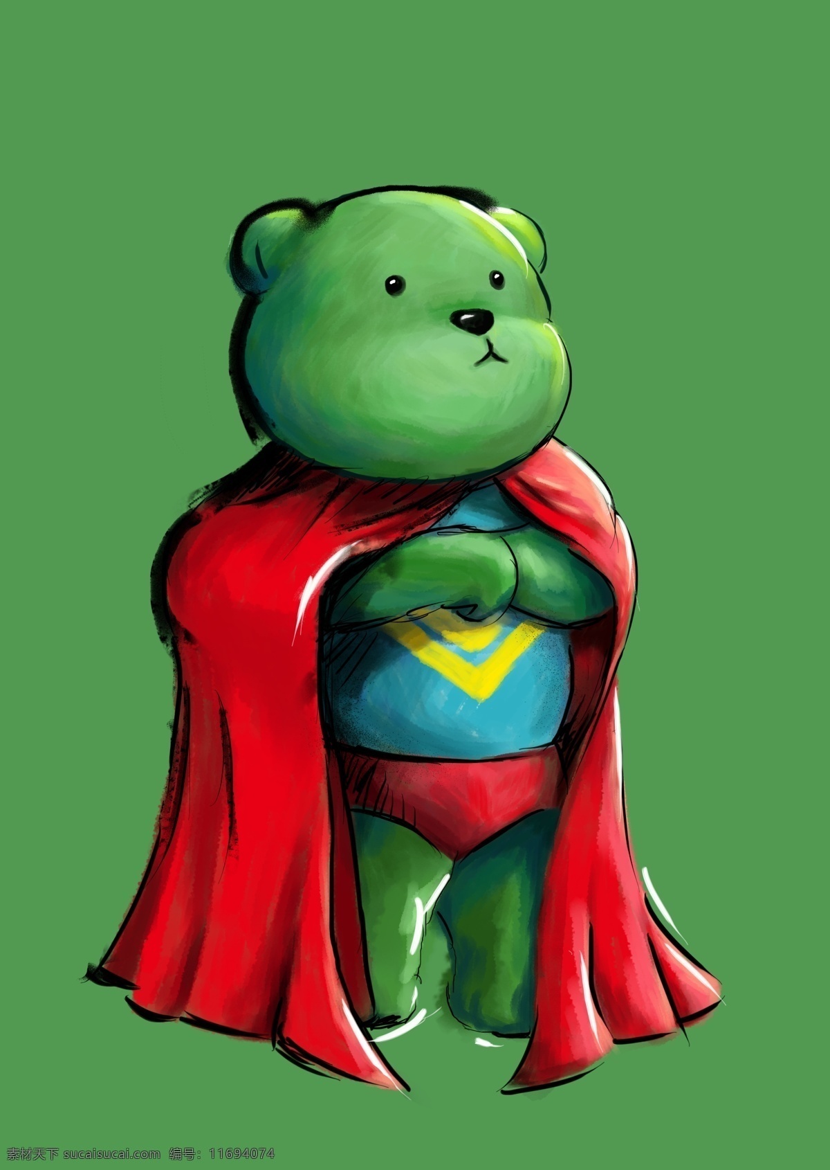 超人 熊 卡通 插画 商业 绿色