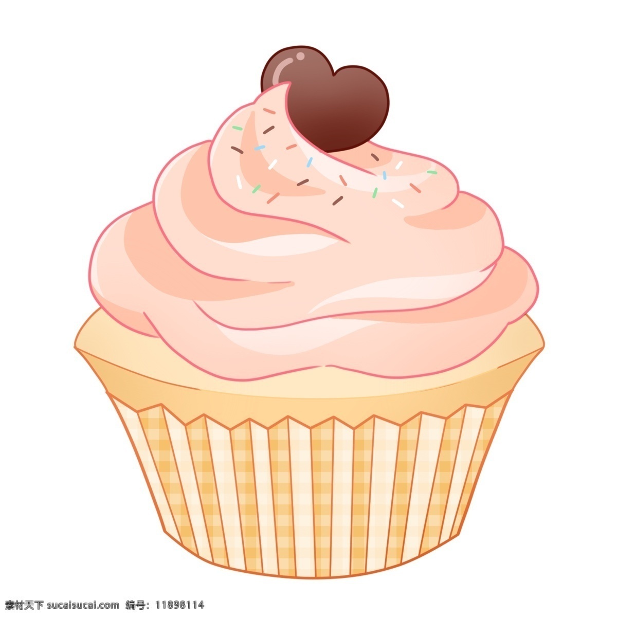 粉色 纸杯 蛋糕 插画 粉色纸杯蛋糕 粉色奶油 心形巧克力 美味的蛋糕 甜品 甜食 食物 食品 蛋糕插画