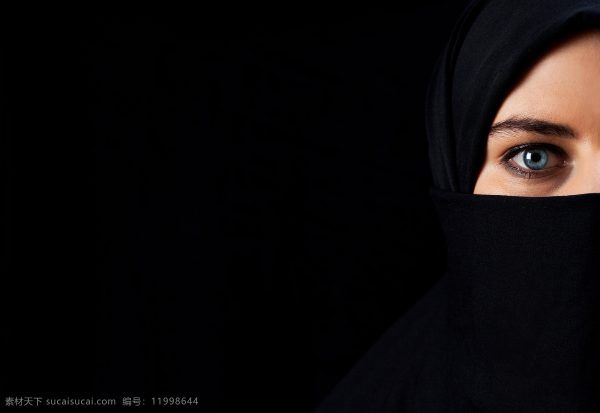 黑色 蒙面 女人 阿拉伯女性 伊朗女性 外国女性 头巾 装扮 美女图片 人物图片