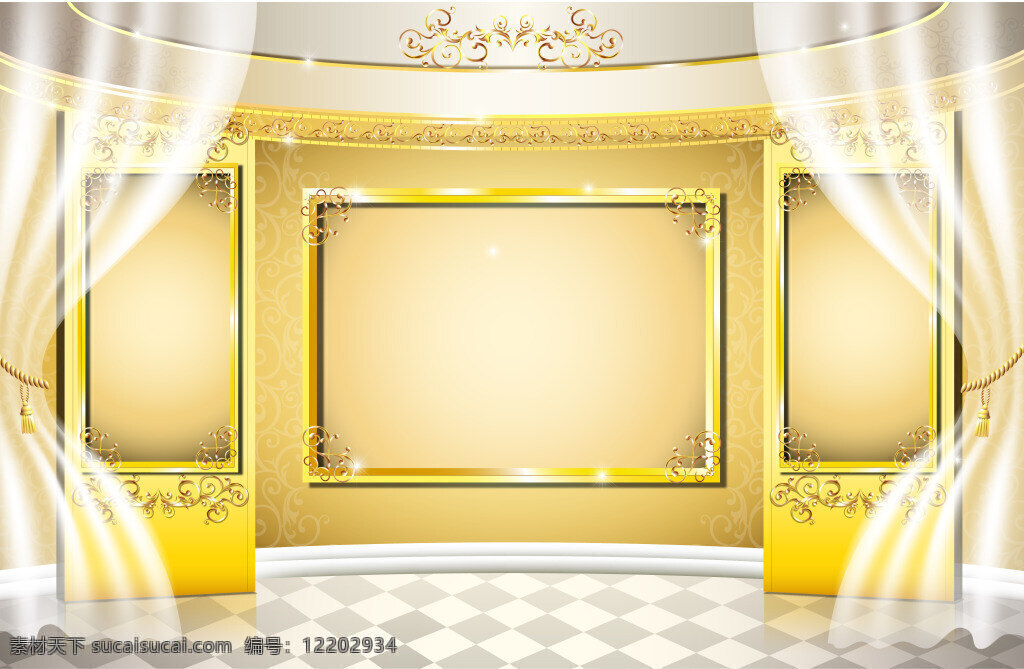 背景 大气 海报 金色 立体 欧式 纱幔 矢量 质感 舞台