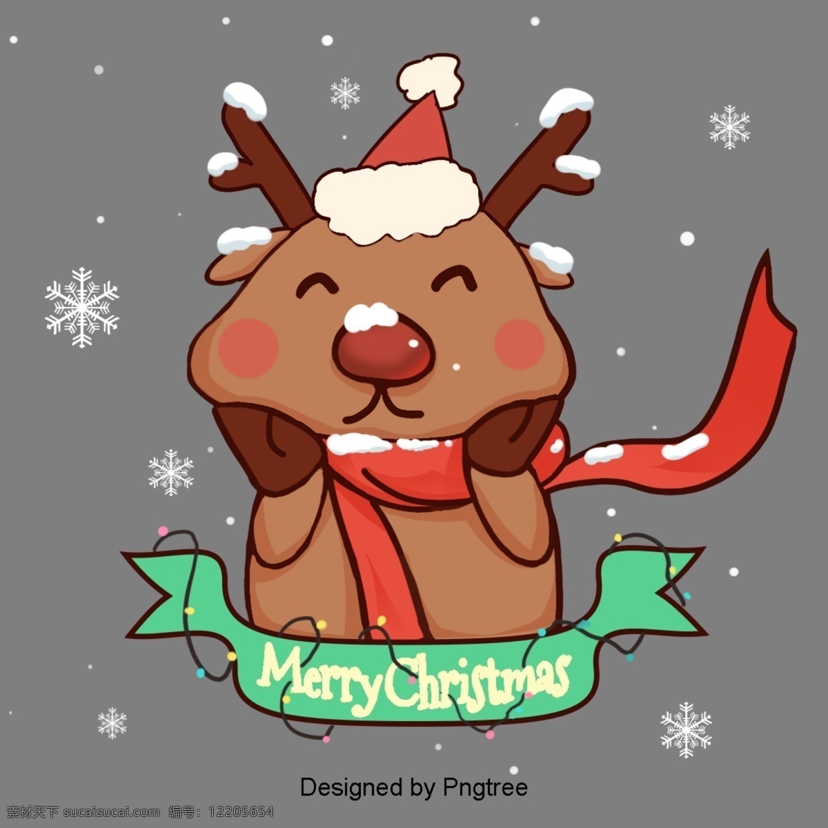 可爱 手绘 卡通 插图 圣诞节 驯鹿 冬天 圣诞 小鹿 的卡 通 鹿 麋鹿 圣诞快乐