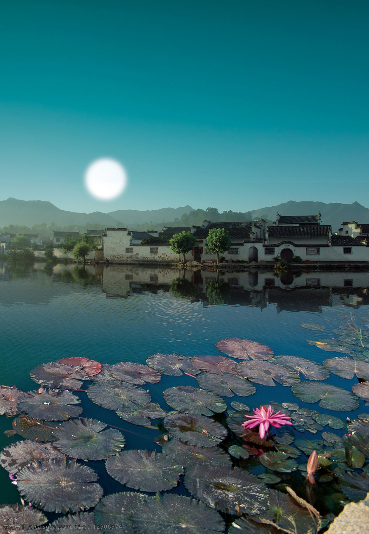 荷塘月色 背景 池塘 房屋 房子 风光 风景 高清图片 荷花 荷塘 荷叶 水塘 月亮 圆月 夜景 自然 江南 水乡 江南水乡 莲藕 天空 水纹 小树 树木 树丛 远景 黄昏 日落 湖泊 远山 亭子 绿色 美丽 住户 住宅 鲜花 花卉 花儿 小花 平房 山峦 一轮圆月 生活 旅游餐饮