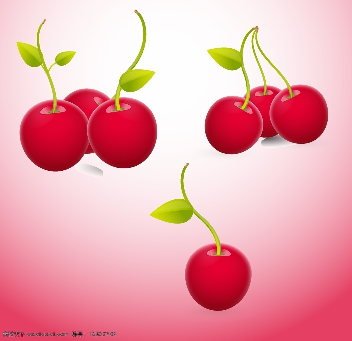 鲜红 樱桃 矢量图 绿叶 鲜红樱桃 红色果实 仿真水果 其他矢量图