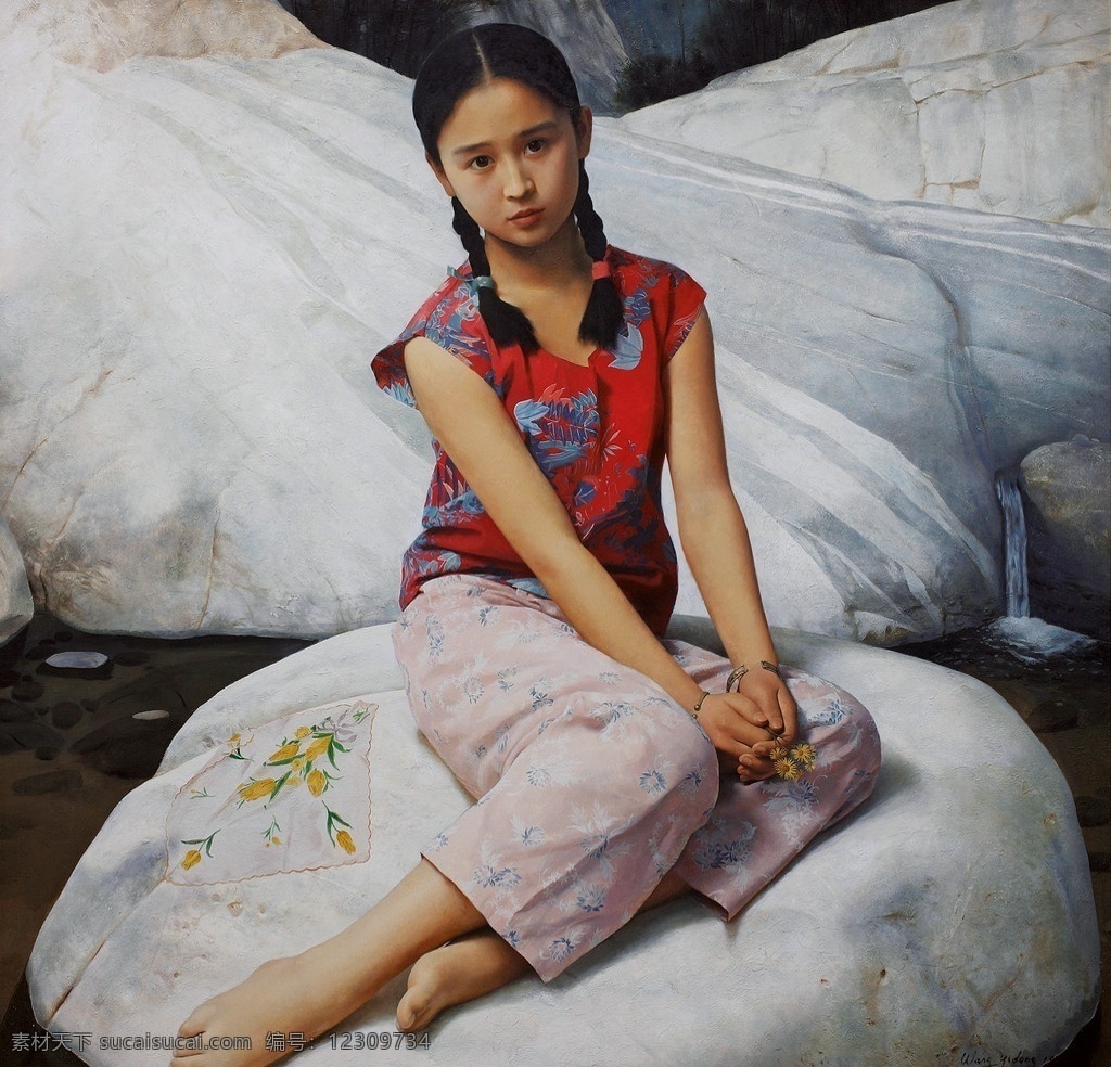 静静的河谷 王沂东 油画 最近 女人 石头 绘画书法 文化艺术