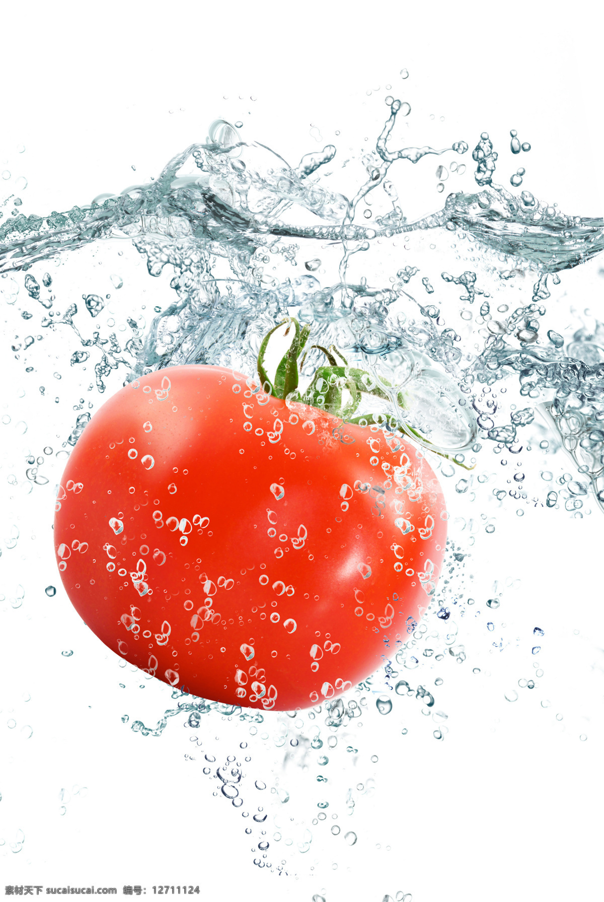 蔬菜和水花 食物 蔬菜 新鲜 水花 水珠 气泡 西红柿 番茄 水果蔬菜 餐饮美食 白色