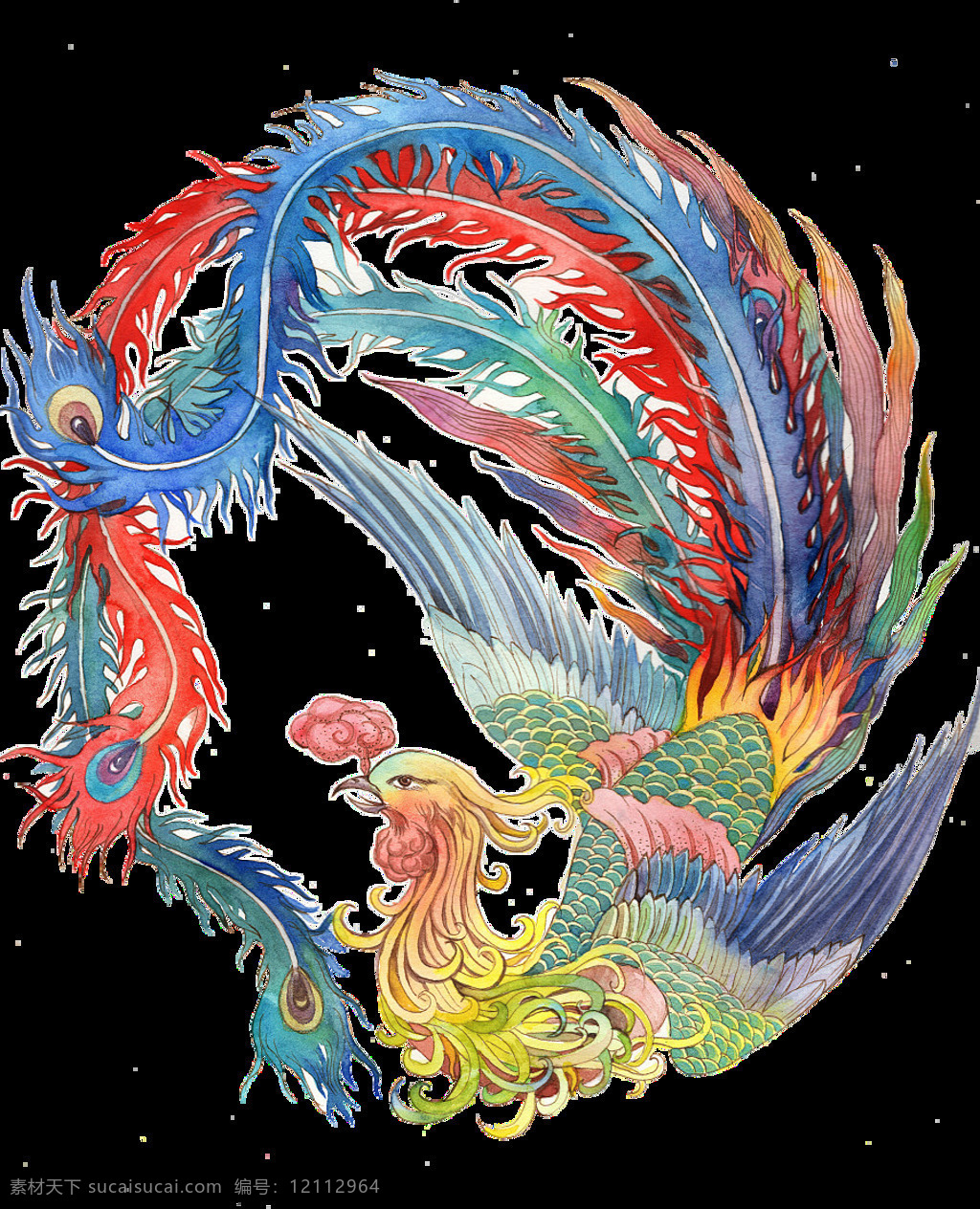 中式 大气 凤凰 图案 中国风 传统 火焰 燃烧 精美 剪纸 绘画 图腾 纹身图案