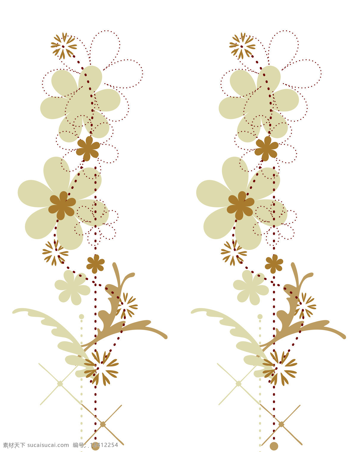 底纹边框 对称 花 花边花纹 黄色 线条 小花 约定 hj 棕色花朵 移门图案 移门 棕色 装饰素材