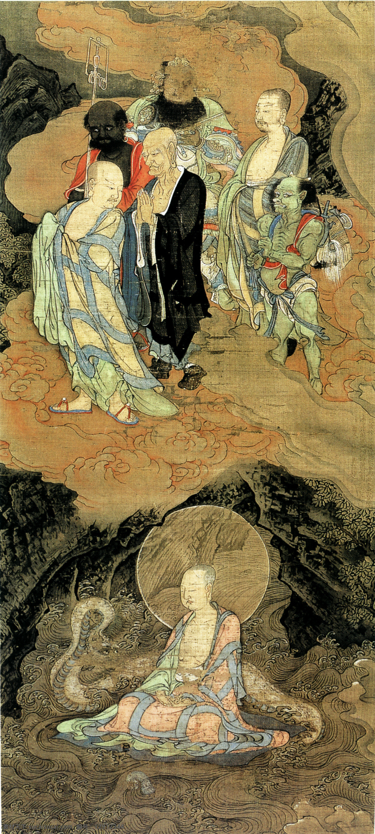 古代 佛教 人物 国画 油画 插画 手绘 素描 装饰画 无框画 中国风 油墨 破旧 书画文字 文化艺术