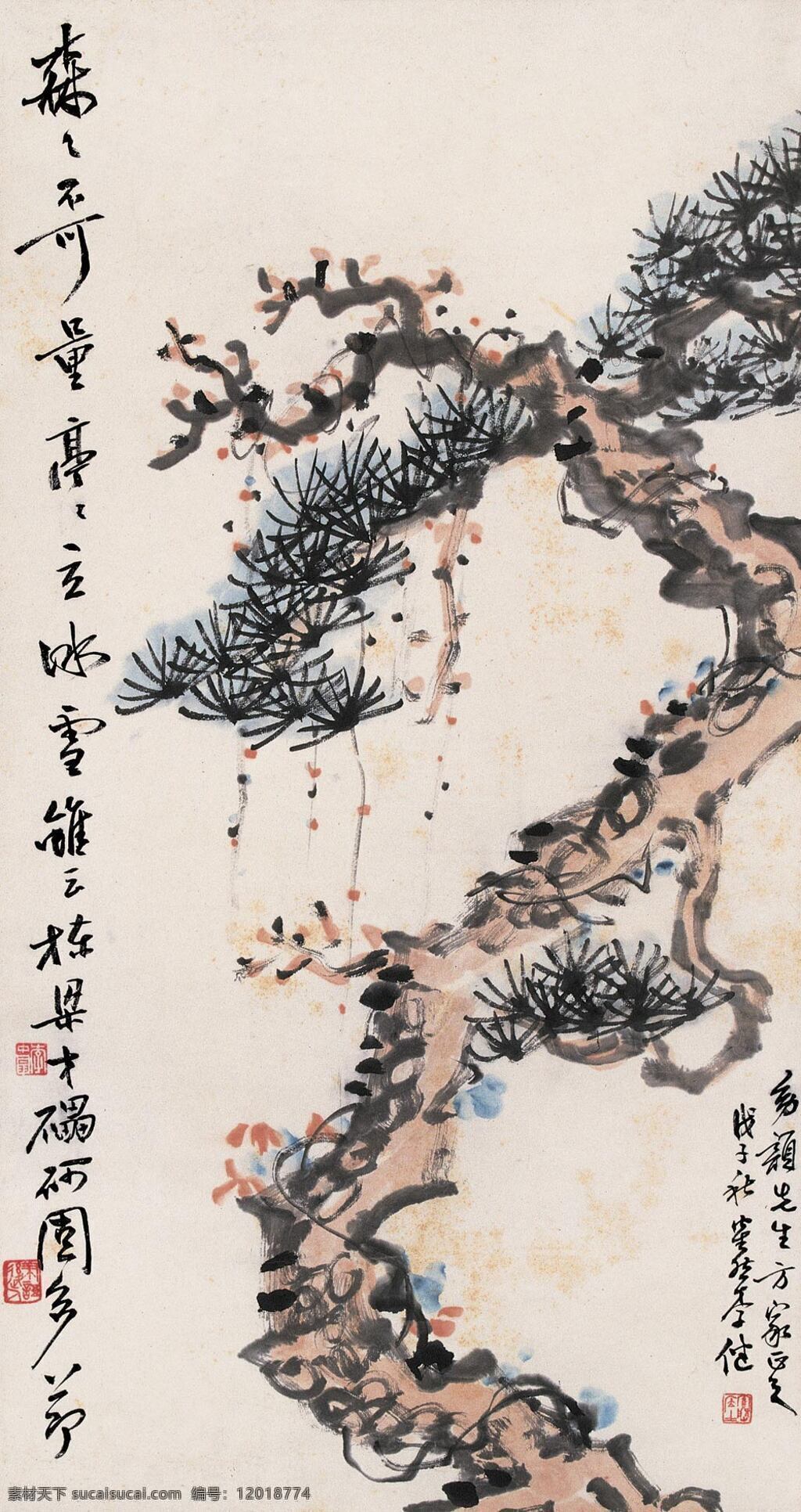 古木 长青 傲 风霜 刺绣 松树 写意花卉 中国画 立轴 李健作品 工艺美术 平面广告 装饰设计 装饰素材 室内装饰用图