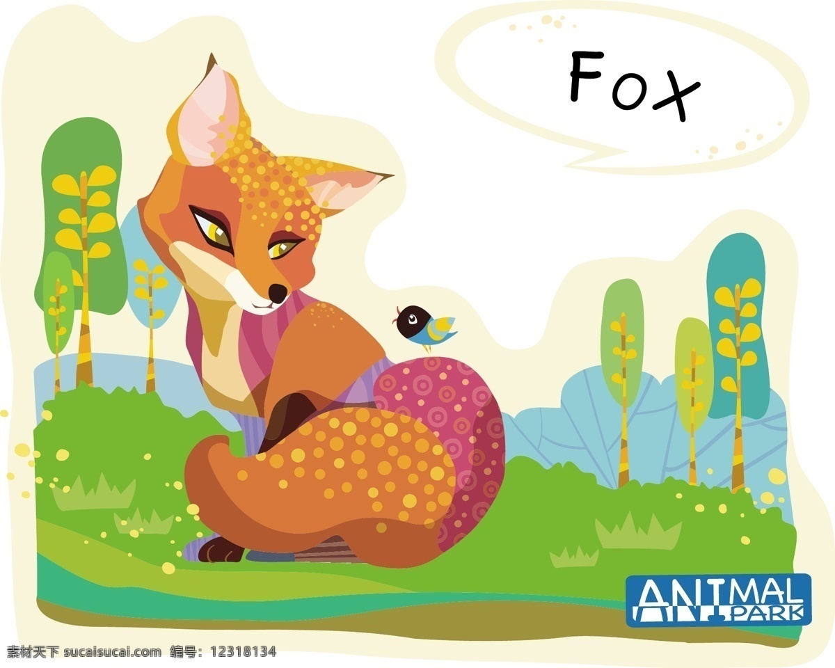 狐狸 画 卡通 矢量 材料 草地 动物 花卉 鸟类 森林 水彩画 矢量图 矢量人物