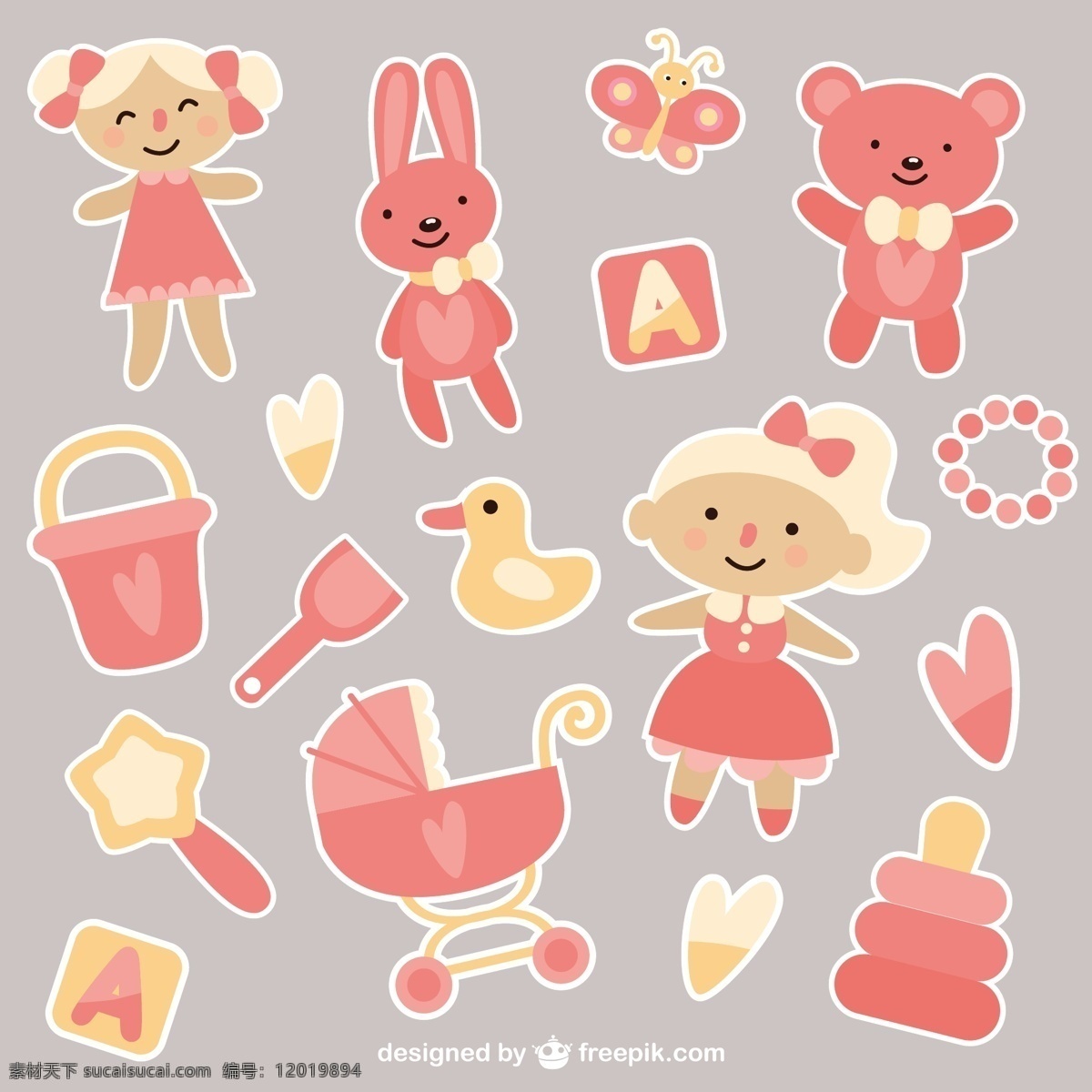 小女孩的玩具 婴儿 粉红色 熊 玩具 兔 婴儿女孩 元素 鸭子 玩具熊 娃娃 马车 泰迪 婴儿车 灰色