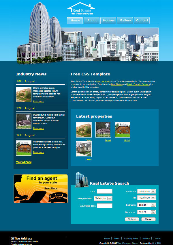 房地产 css 网页模板 公司 蓝色 企业 商务 商业 主页 网页素材