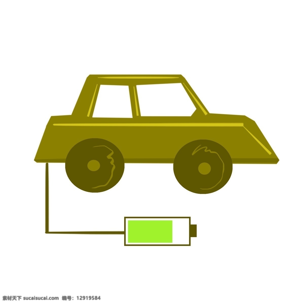 绿色 环保 电池 插画 汽车 环保电动汽车 手绘电动汽车 卡通电动汽车 电动汽车装饰