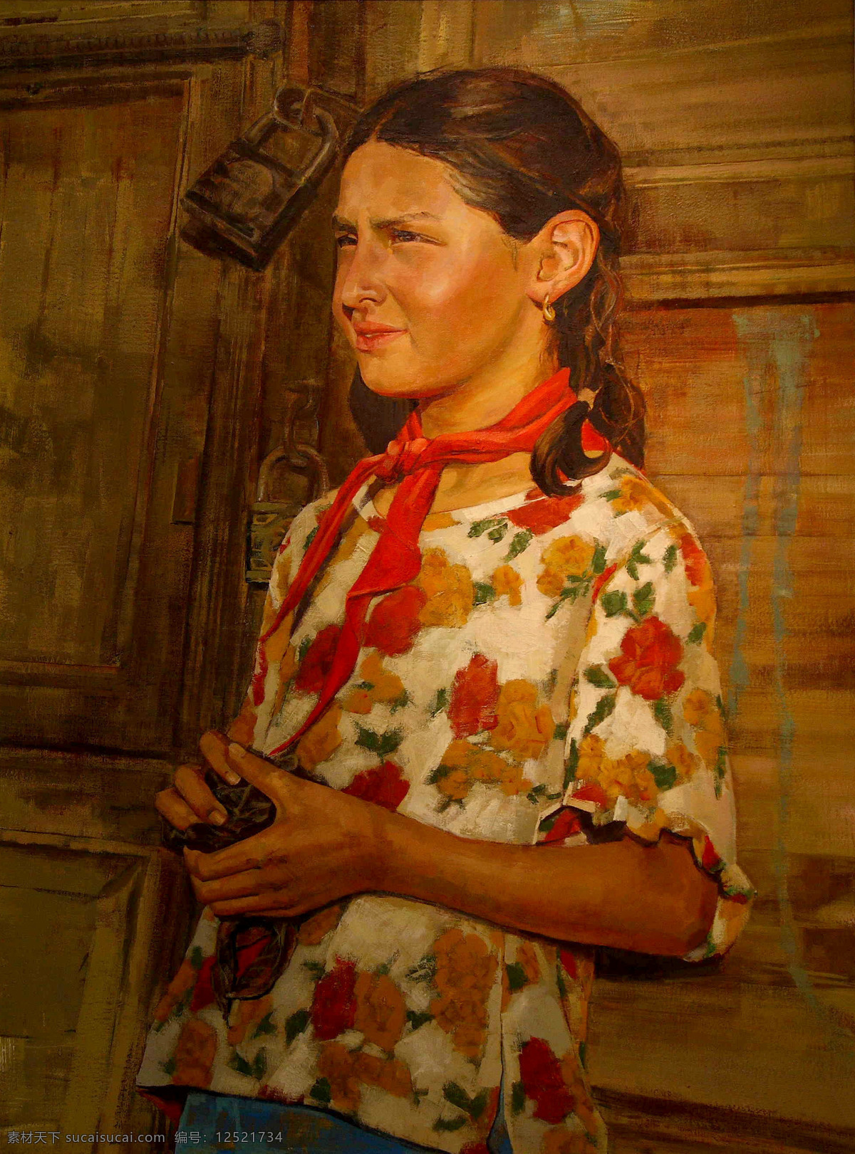 表情 动作 服饰 绘画书法 美术 女孩 女人 人物画 希望 油画 学生 少先队员 油画艺术 油画作品37 文化艺术 家居装饰素材