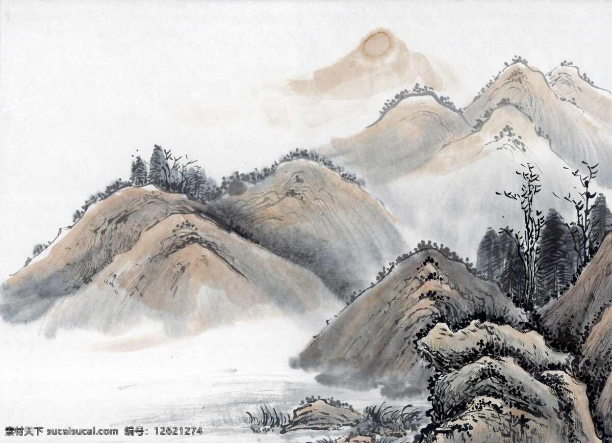 山水画 国画0010 国画 设计素材 山水画篇 中国画篇 书画美术 白色