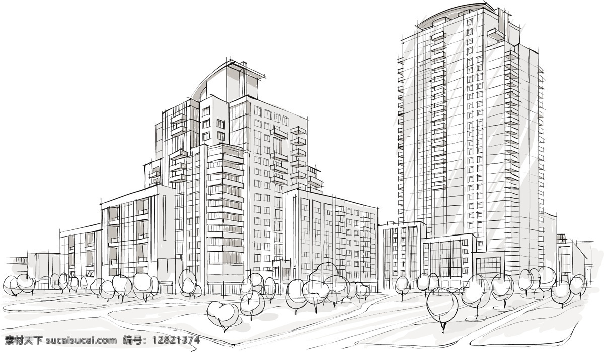 手绘建筑 欧洲建筑 素描 简笔画插画 线描 建筑园林 建筑设计矢量 城市建筑 环境设计 建筑设计