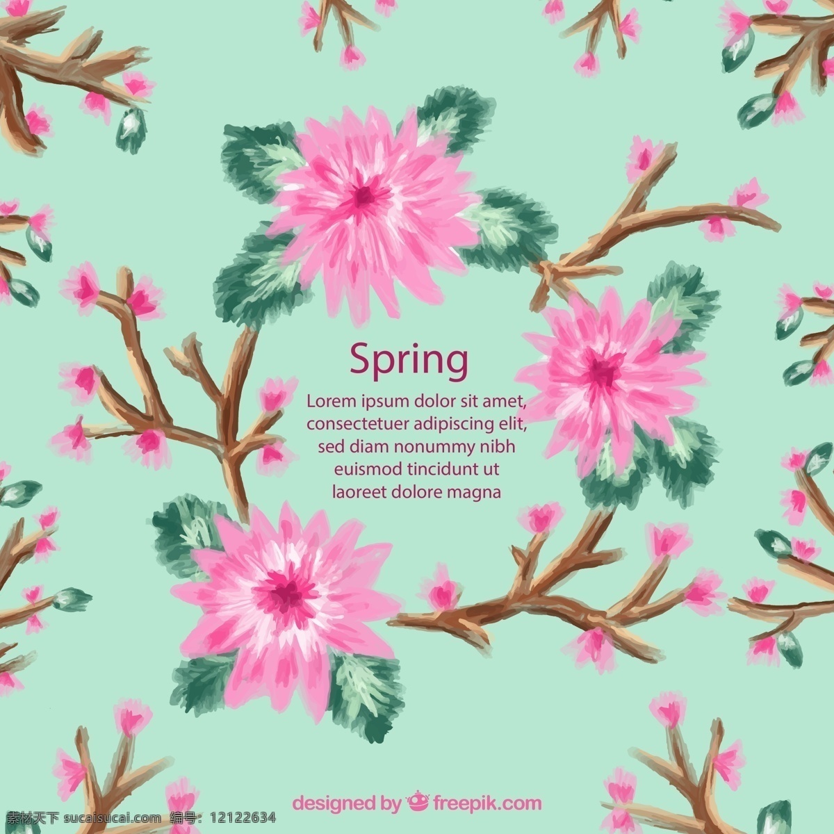 粉色 春季 花枝 彩绘 花卉 矢量图 矢量 高清图片