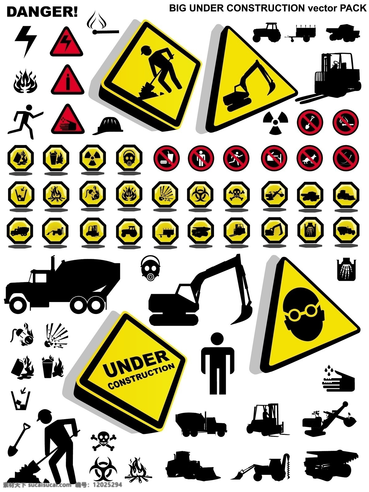 施工 请 注意 安全 图标 矢量 工程 化学 剪影 警告 警告标志 起重机 挖掘机 网站 危险 维护 注意安全 水泥的卡车 修理 头骨 矢量图 其他矢量图