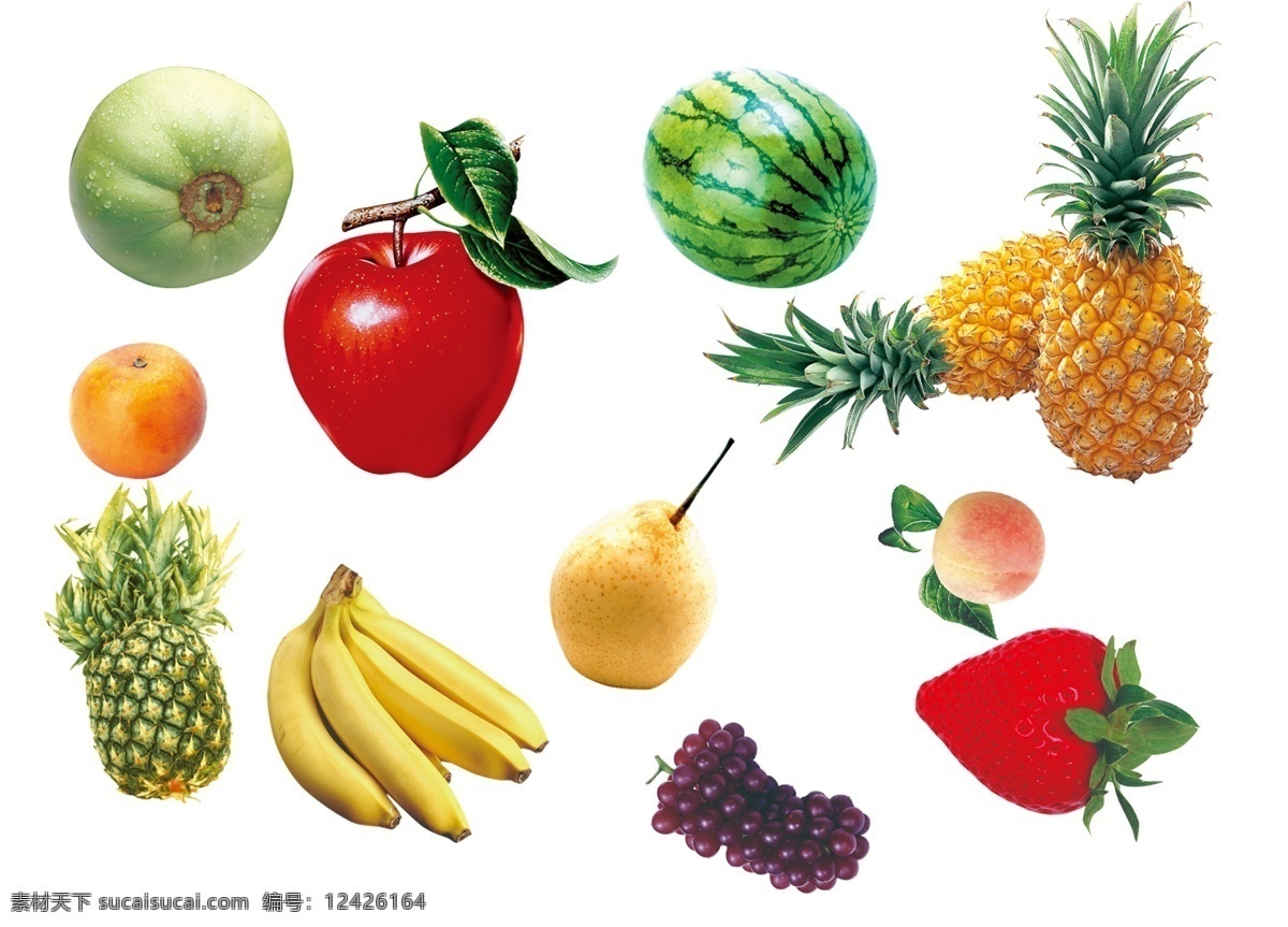 水果 新鲜水果 水果素材 水果大全 瓜果 红苹果 红蛇果 西瓜 菠萝 凤梨 草莓 葡萄 梨 香蕉 帝王蕉 台湾凤梨 桃子 水蜜桃
