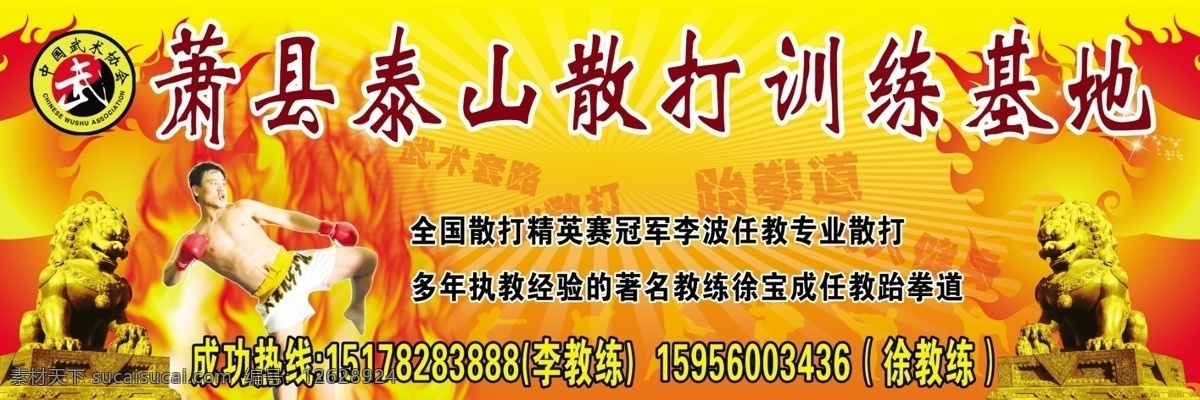 泰山 散打 训练 基地 散打训练 训练基地 狮子 教练 执教 火 红火 武术会标 武术学校 跆拳道 分层 源文件