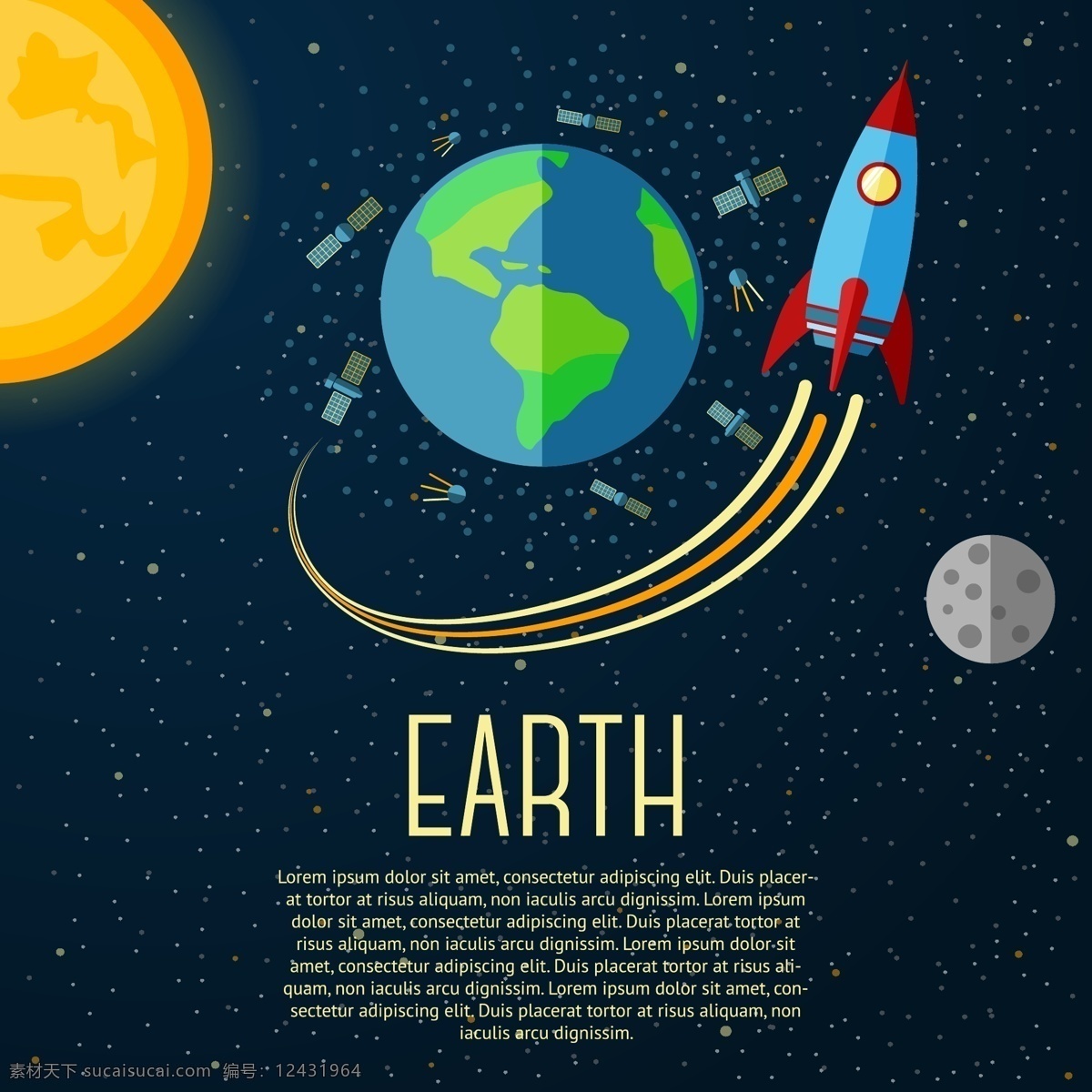 宇宙 中 星球 卫星 飞升 火箭 太空 太阳系 行星 星系 地球 太阳 星空 空间 小行星 探索 科学 天文学 球体 卡通插画 商务金融 商业插画