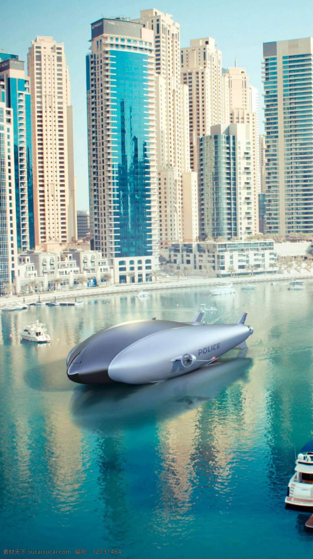 精美的飞艇 全能飞艇 无人驾驶飞艇 高楼 清澈的河水 外国飞艇 现代科技