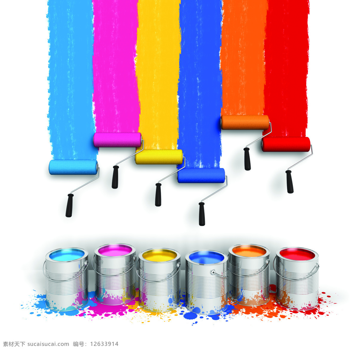 油漆桶 刷子 油漆 彩色油漆 颜料 颜色 色彩 彩色 广告素材 底纹背景 办公学习 生活百科 白色