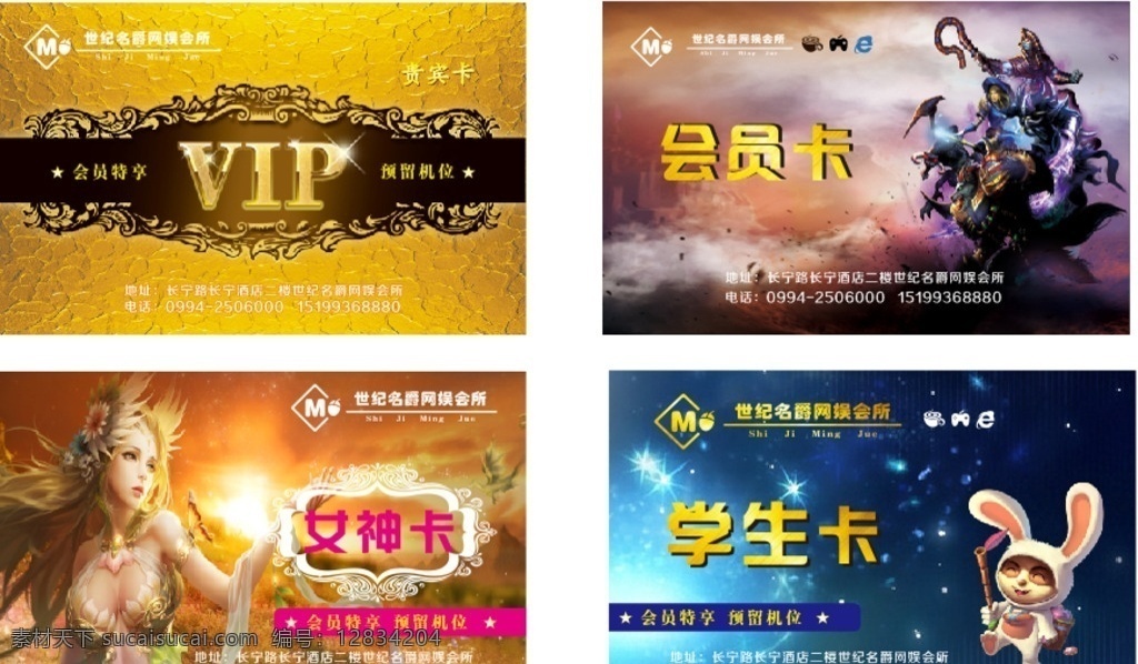 世纪名爵 网吧 卡贴 学生卡 女神卡 会员卡vip 矢量图