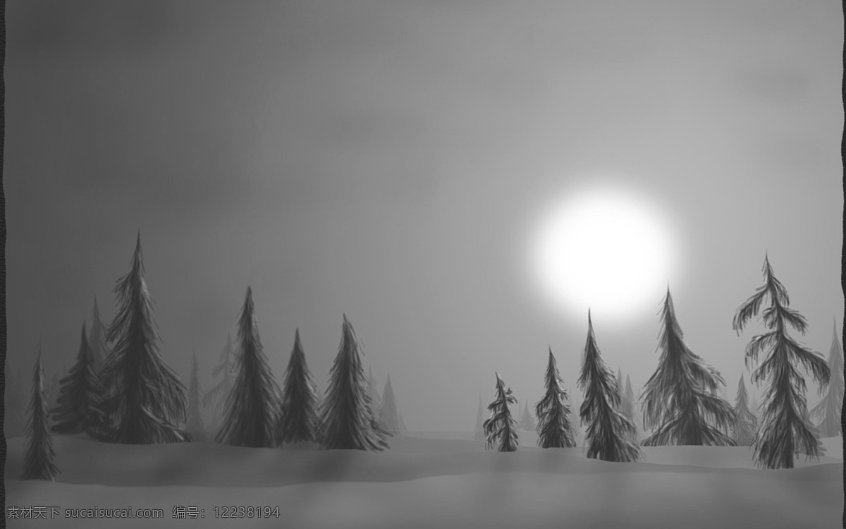 雪地 太阳 树木 松树 背景图片