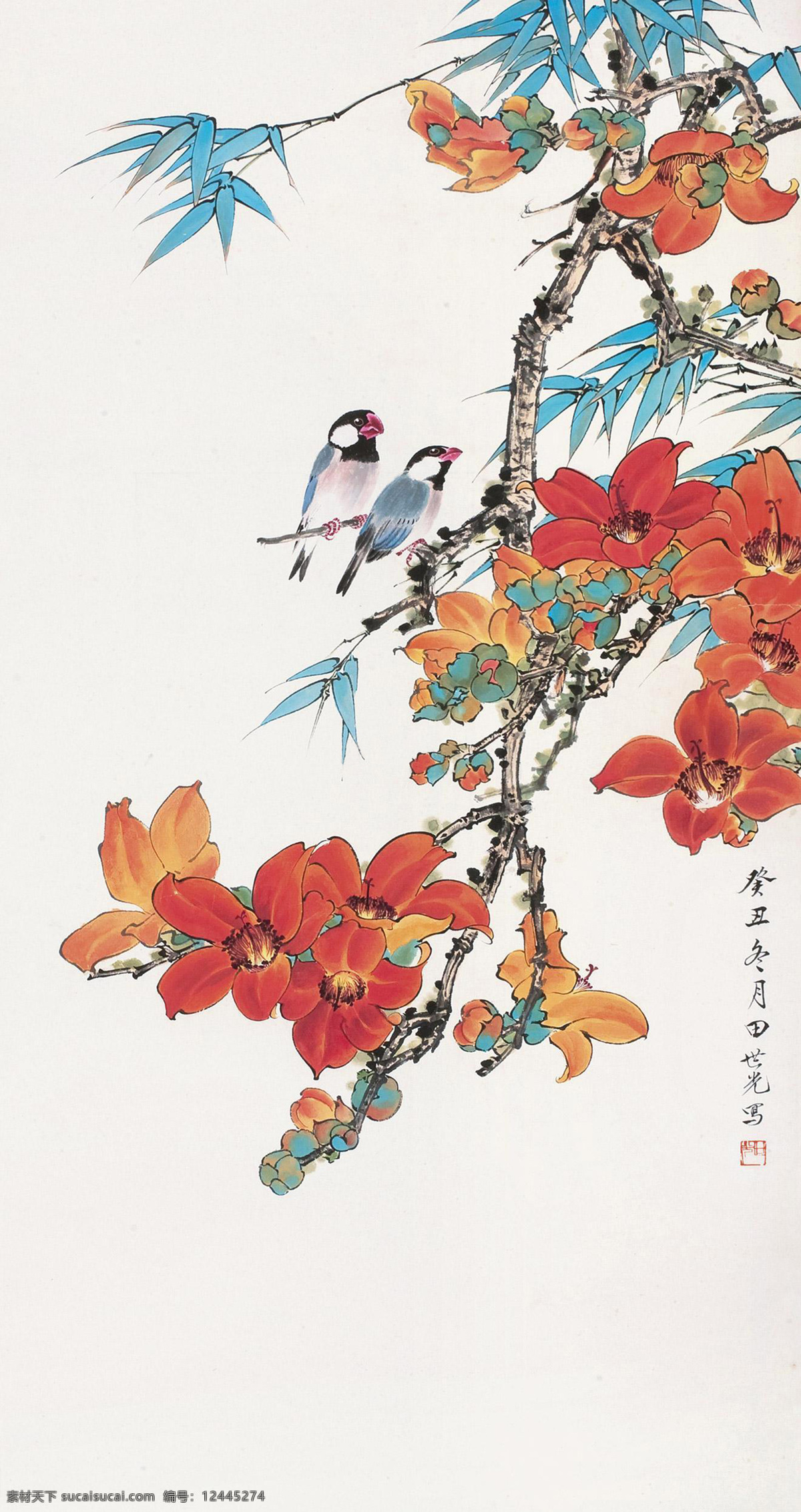 工笔花鸟 工笔画 国画 花鸟 绘画书法 木棉花 水墨画 开 设计素材 木棉 花开 模板下载 木棉花开 田世光 小鸟 中国画 文化艺术