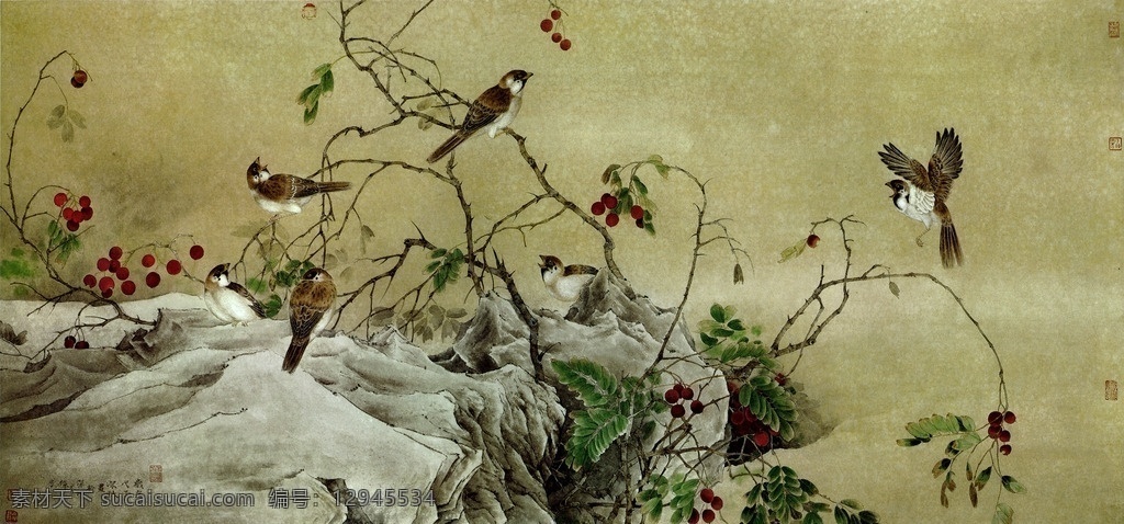 国画花鸟图 国画 花卉 小鸟 壁画 装饰画 花鸟 装饰画专辑 文化艺术 绘画书法