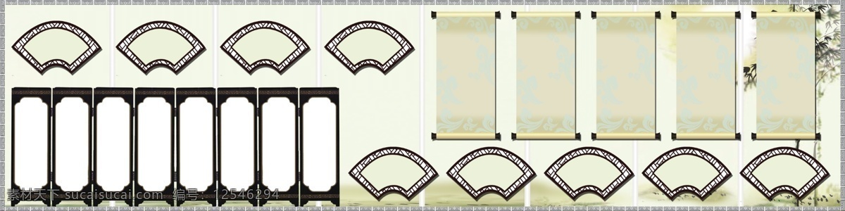 分层 背景板 背景 板 模板下载 古香古色 扇子 水墨展板 相框 源文件
