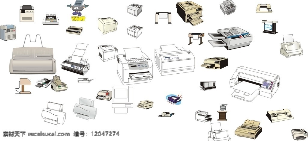 打印机 喷墨打印机 激光打印机 针式打印机 各式打印机 矢量 动漫动画