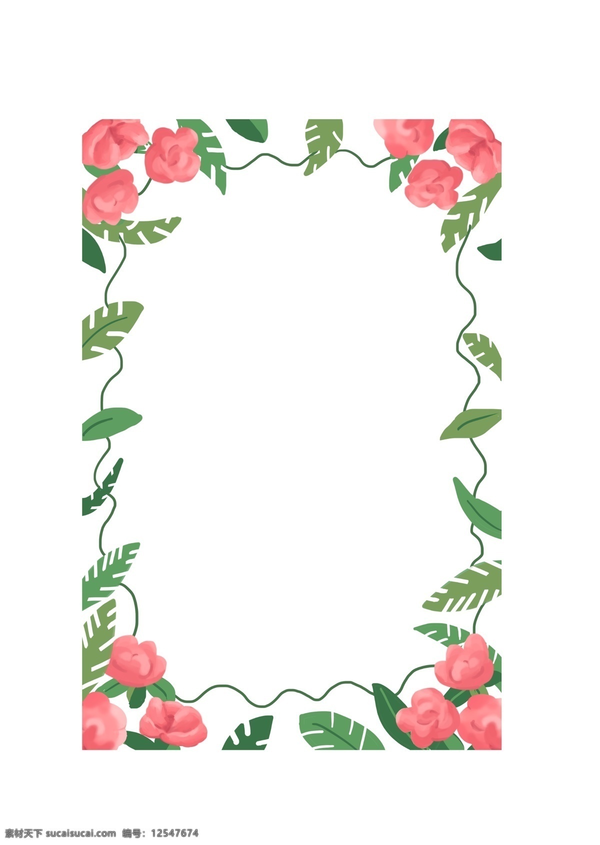 鲜花 植物 装饰 边框 装饰框 框 文字框 玫瑰 蔷薇 绿叶 蔓藤 绿植 叶子 花朵 娇艳 美丽 插图 手绘 红花