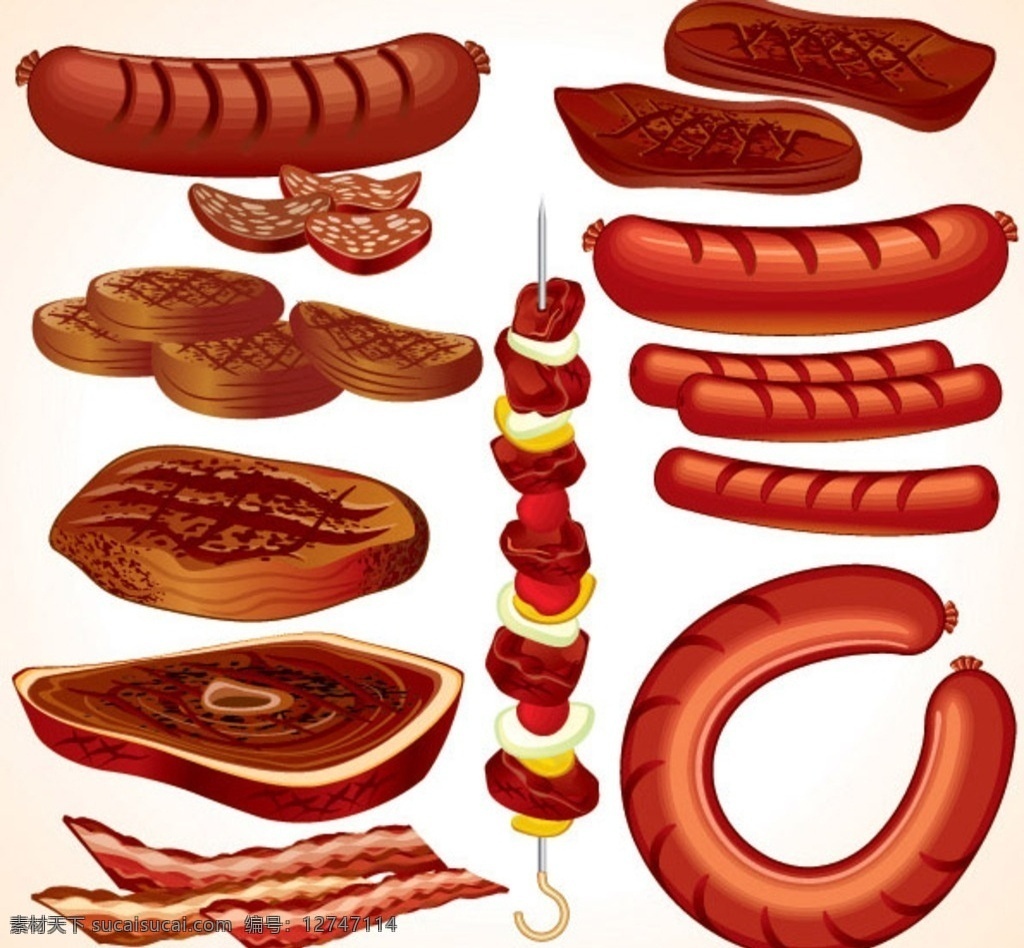 烧烤香肠肉类 多类型 香肠 肉类 烧烤 矢量图 生活百科 餐饮美食