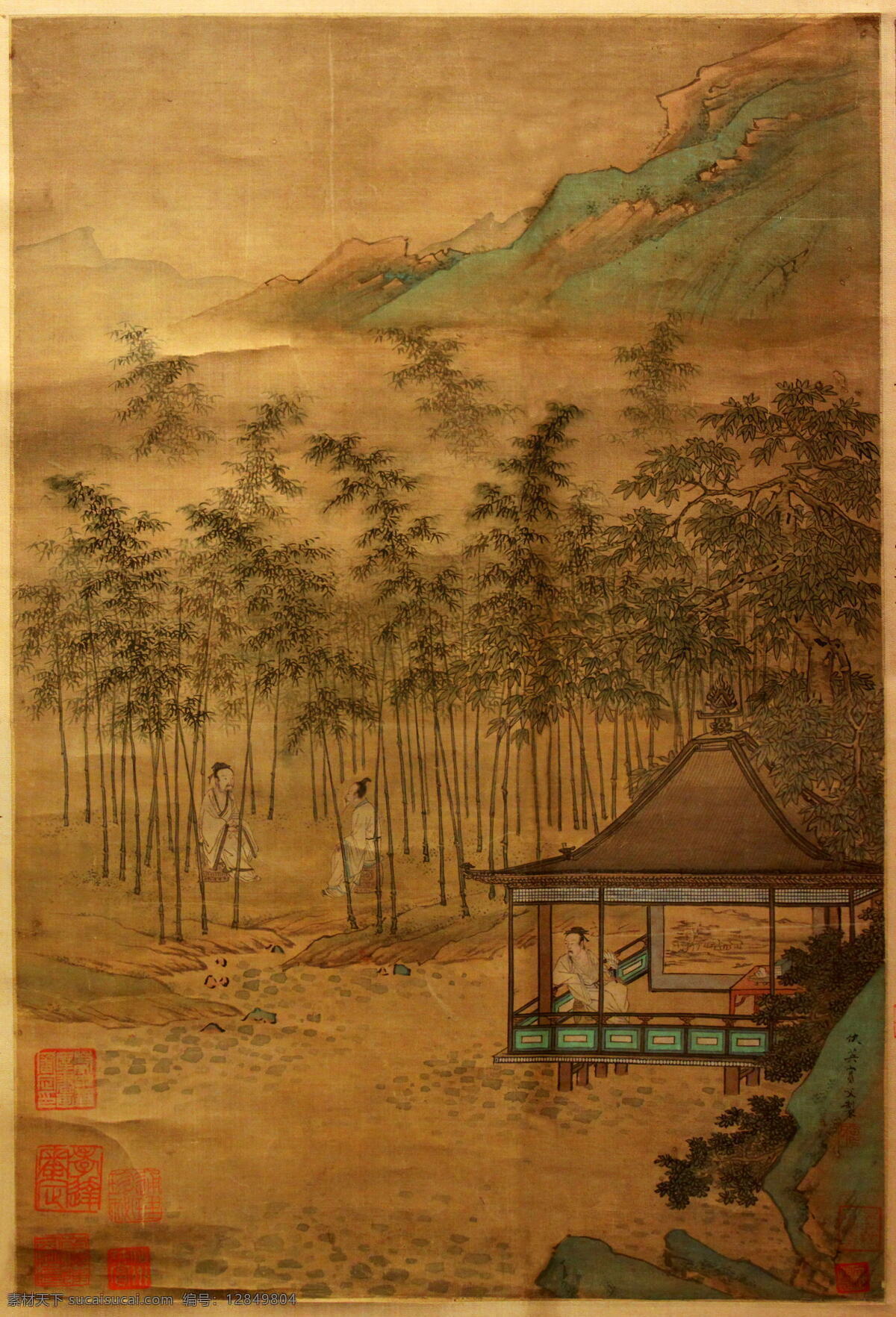 竹 梧 消夏 图 仇英 工笔 国画欣赏 中国画 竹林 数轴 文化艺术