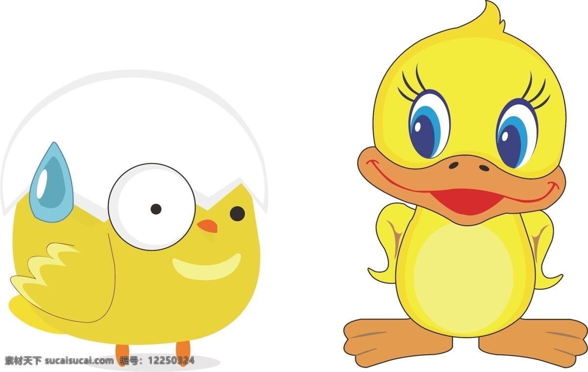 可爱的小动物 蛋黄 鸭子 卡通 可爱 黄色 矢量图