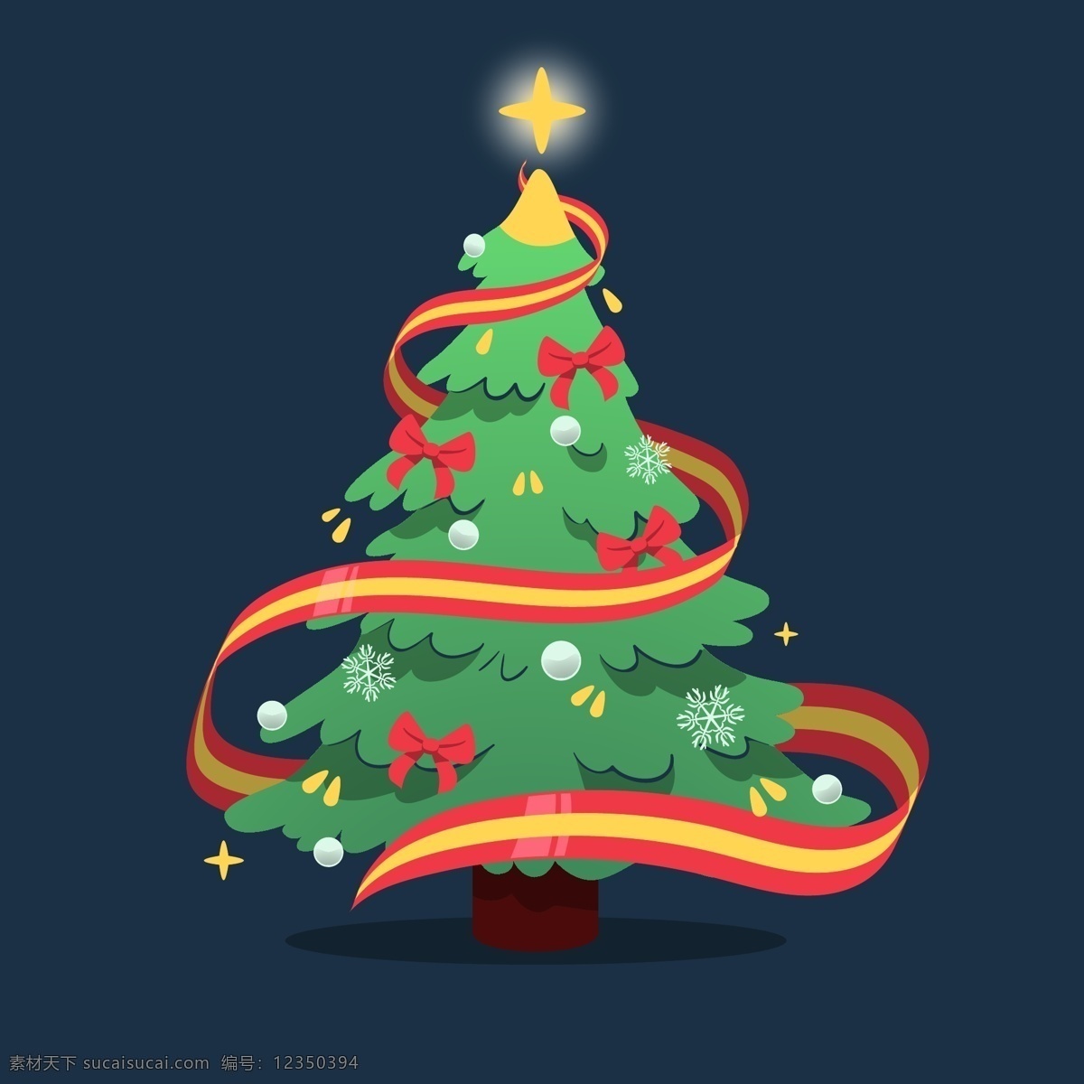 卡通 矢量 绿色 彩带 圣诞树 圣诞节 节日 过节 庆祝 狂欢 西方节日 假期 扁平