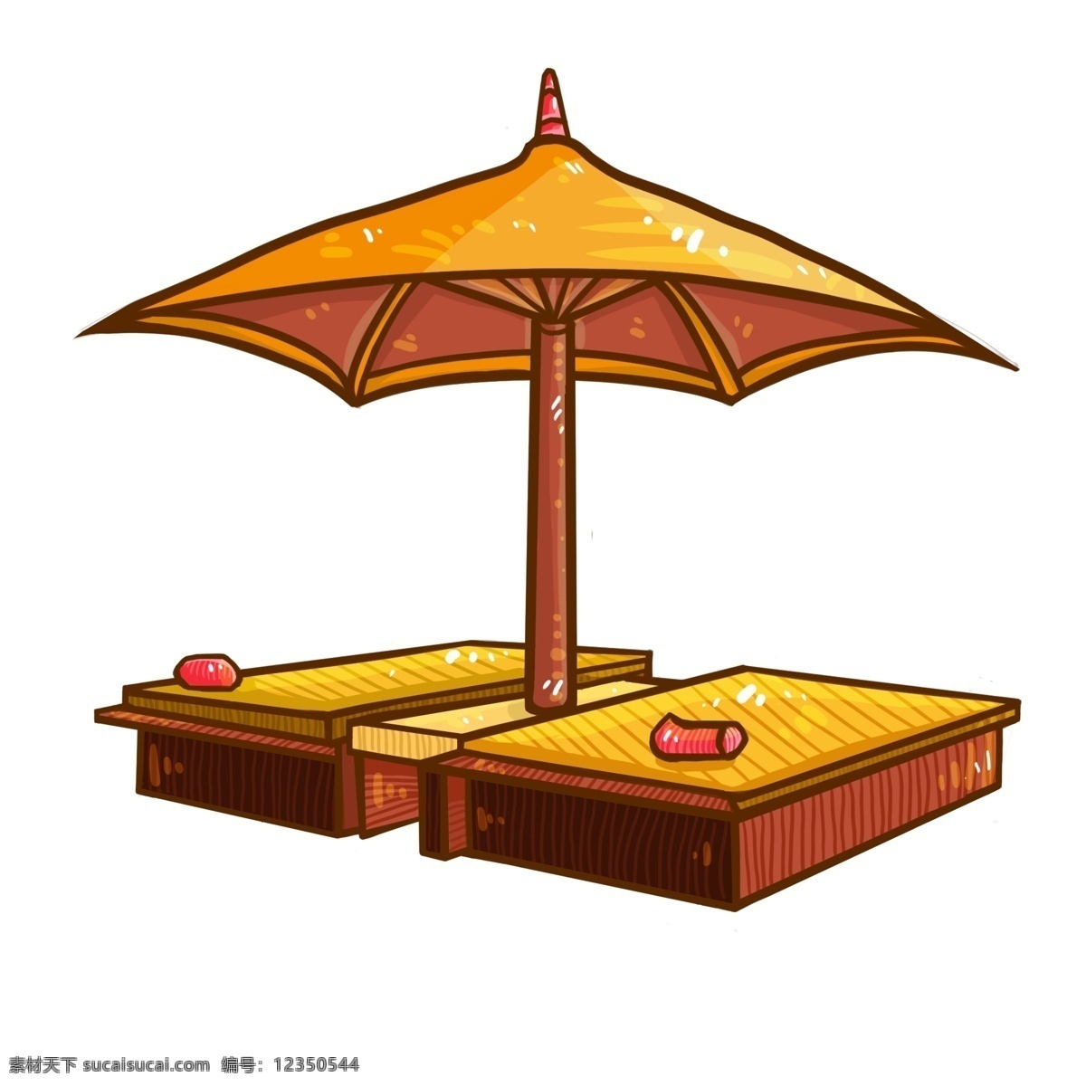 矢量 手绘 卡通 海边 雨伞 太阳伞 遮阳伞 休息区 一把雨伞 黄色雨伞 撑开的伞 保护伞 折叠伞 沙滩伞 花伞 沙滩休息区