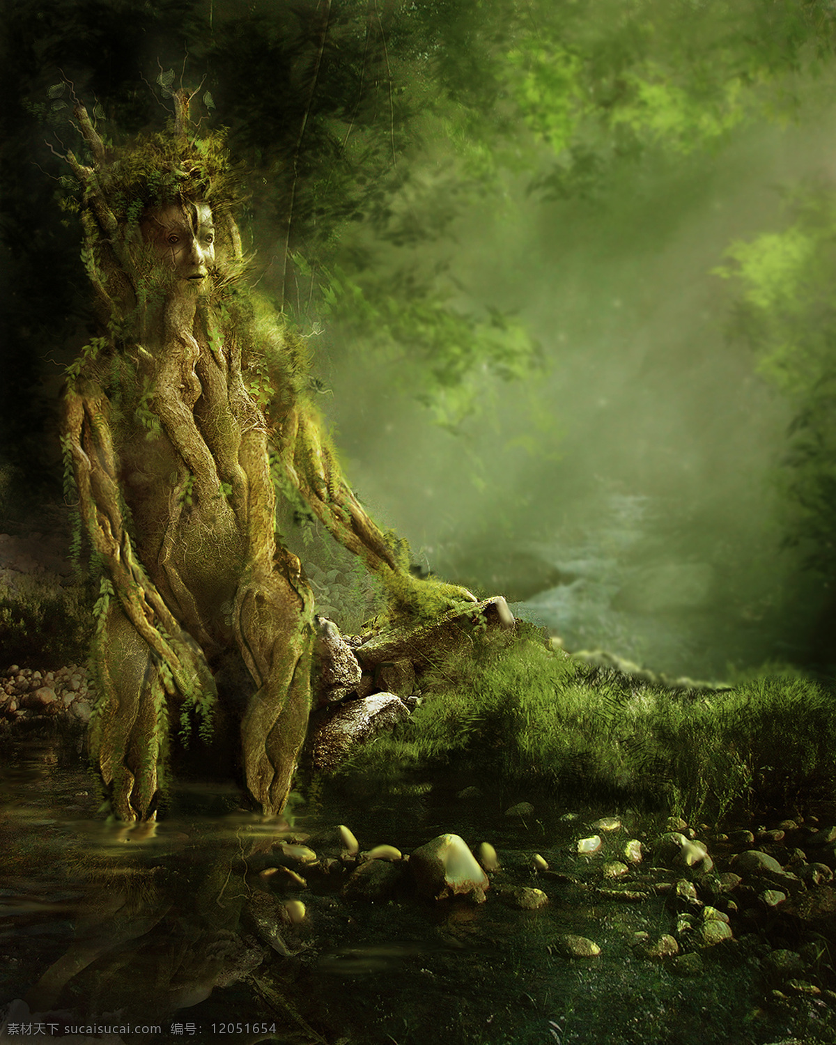 梦幻自然 梦幻 童话 唯美 大自然 森林 草地 朦胧 河边 树根 人物 自然风景 自然景观 黑色