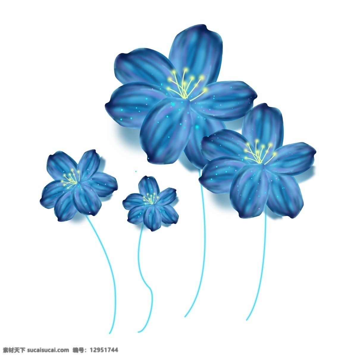 手绘 浪漫 梦幻 蓝色 花朵 花卉 植物 手绘花 蓝色花朵 手绘花朵