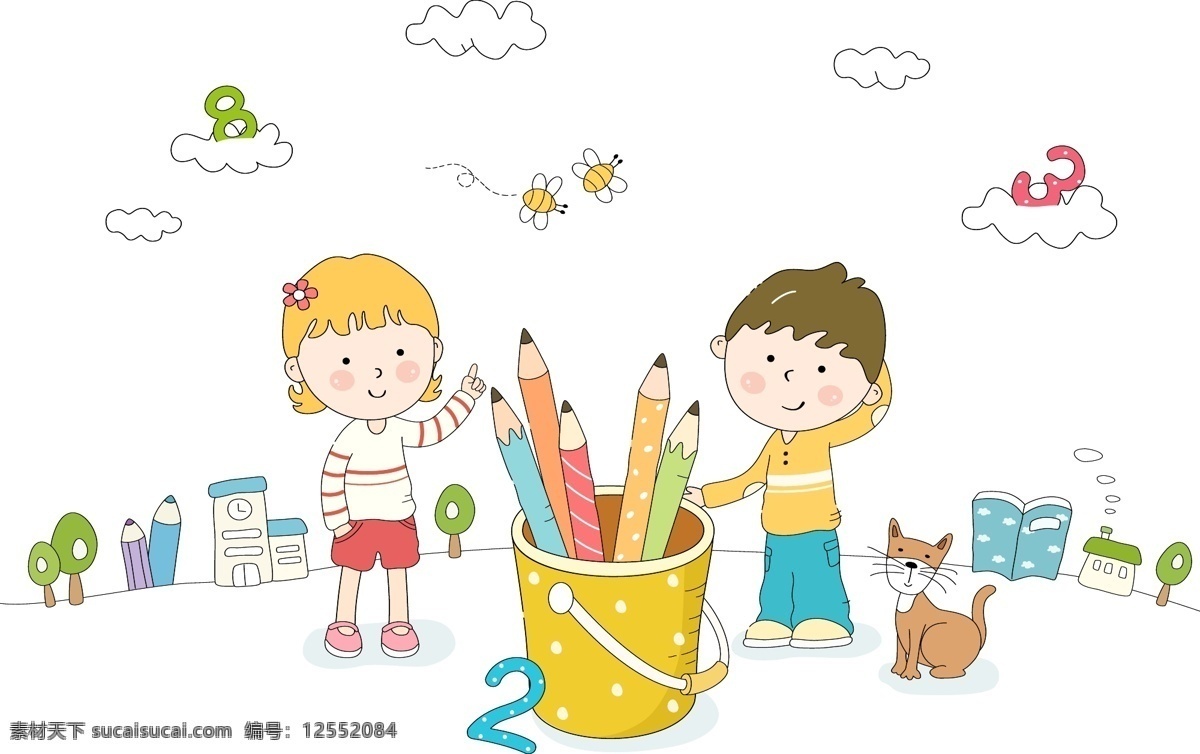 可爱儿童 可爱 风格 儿童 矢量 插画 卡通 线条 线条风格 韩国 男孩子 女孩子 手绘 学生 ai素材 矢量儿童 儿童幼儿 矢量人物