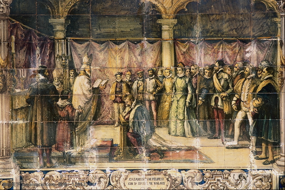 宫廷 人物 壁画 宫廷人物壁画 世界 宗教 素材图片 西方 瓷砖 磁片 拼图 文化艺术